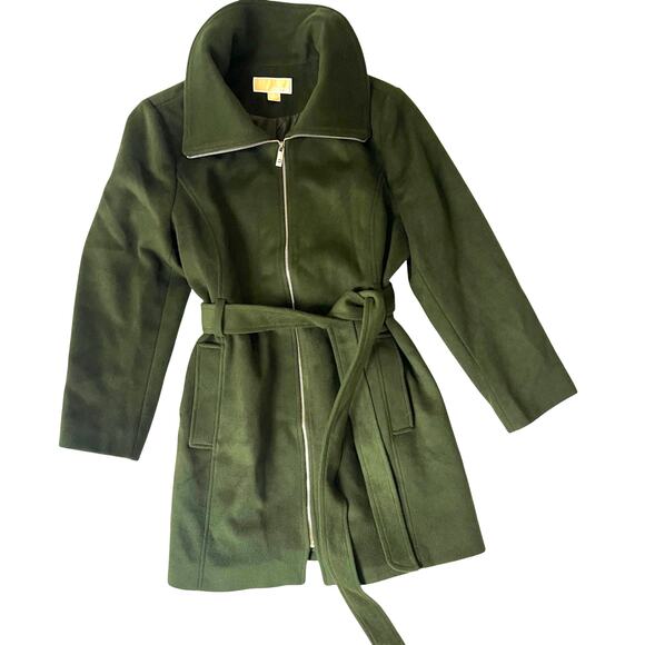 Michael Kors Jade Green Wool Blend Belted Zip Coat X-Large New with Tags - Picture 1 of 12